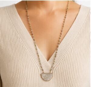 SPRING STREET CLEAR FACETED STONE BEADED GOLD TONE LONG PENDANT NECKLACE